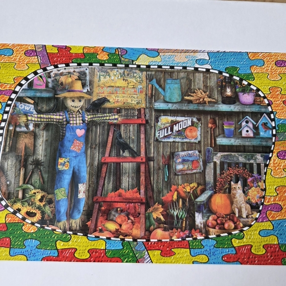 1000 Piece Jigsaw Puzzle Fall Themed Scarecrow Cat - Picture 2 of 5